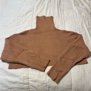 Elegant Ribbed Turtle Neck Sweater - Brown